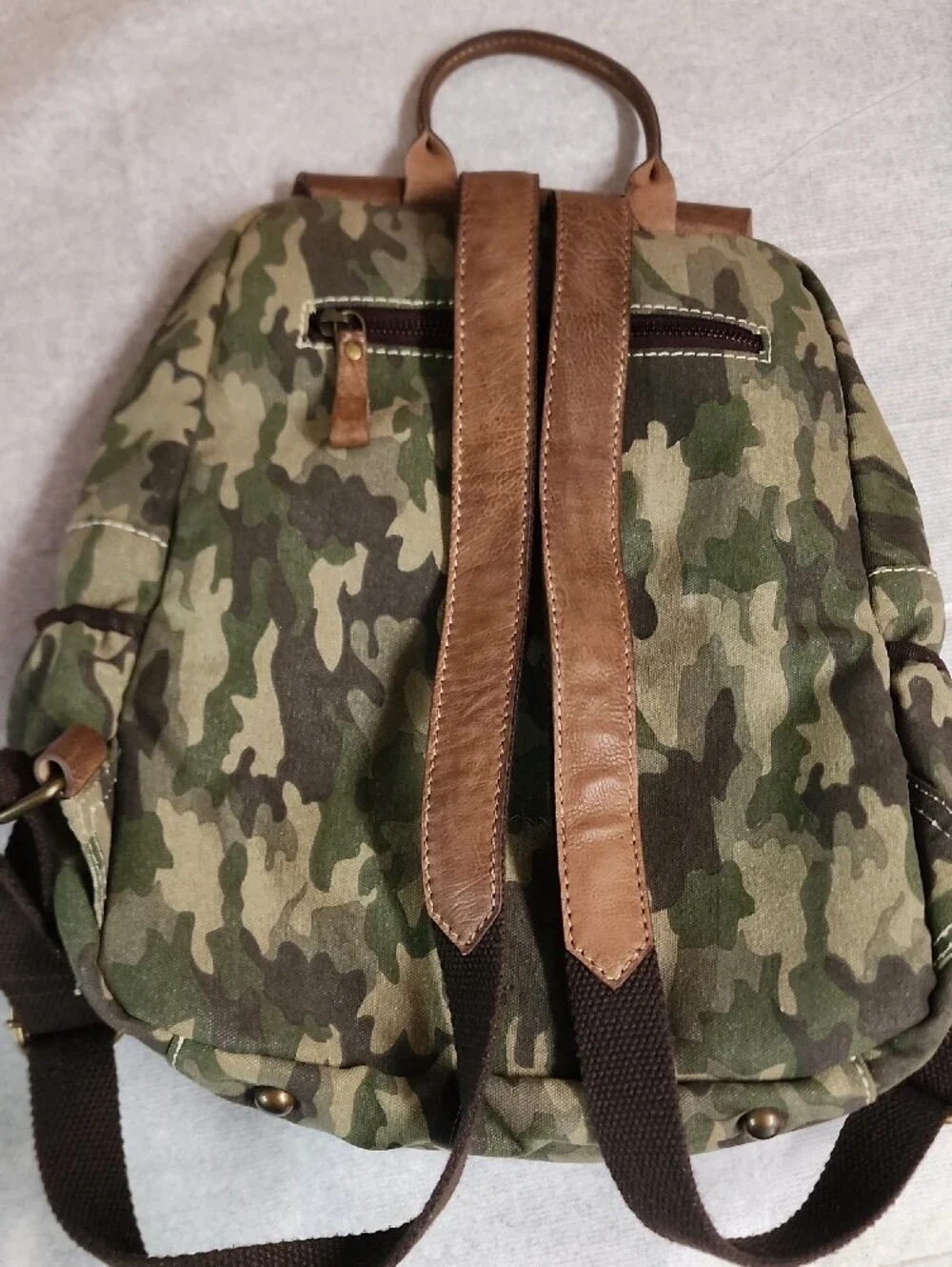 Scully Camouflage & Leather Ranger Canvas Backpack with Brown Trim